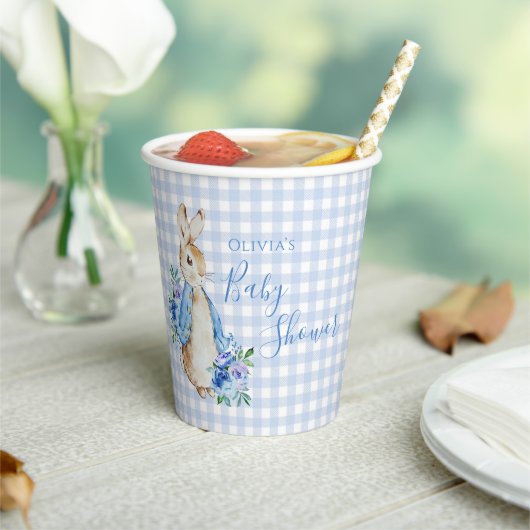 Gobelets En Papier Bleu Lapin Plaid Baby shower personnalisé (Insitu)
