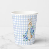 Gobelets En Papier Bleu Lapin Plaid Baby shower personnalisé (Verso)