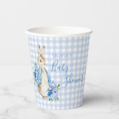 Gobelets En Papier Bleu Lapin Plaid Baby shower personnalisé (Recto)