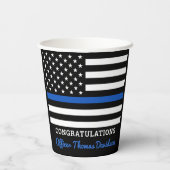 Gobelets En Papier Bleu Léger Drapeau Police Graduation Party (Verso)
