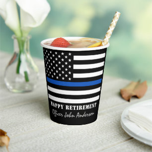 Gobelets En Papier Bleu Léger Drapeau Police Parti de retraite