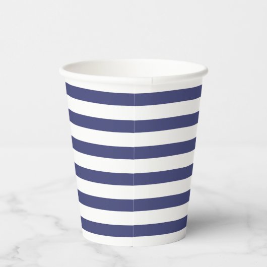 Gobelets En Papier Bleu marine et rayures blanches pures  (Droite)