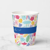 Gobelets En Papier Bleu marine Rose Forêt tropicale sauvage Evergreen (Verso)