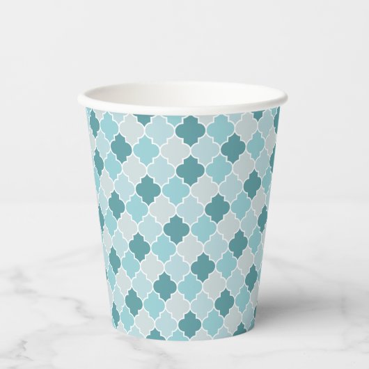 Gobelets En Papier Bleu Marocain Trellis, Lattes, Quatrefoil (Recto)