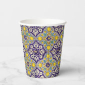 Gobelets En Papier Bleu Méditerranée Motif Fleurs Jaunes (Verso)