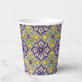 Gobelets En Papier Bleu Méditerranée Motif Fleurs Jaunes (Gauche)