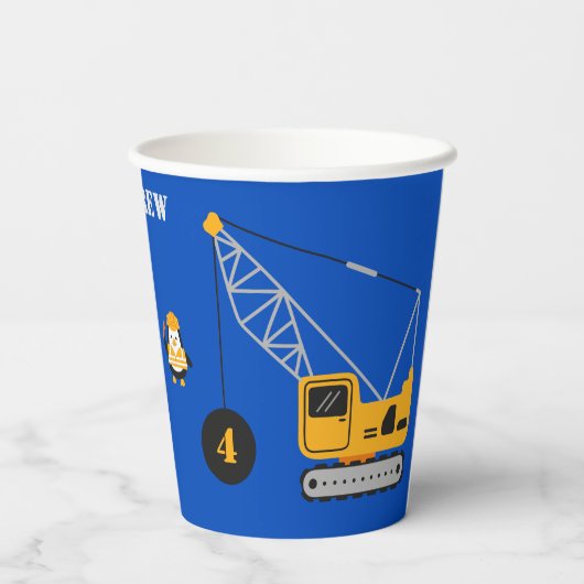 Gobelets En Papier Bleu mignon Construction pour enfants Anniversaire (Verso)