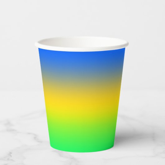 Gobelets En Papier Bleu néon, jaune, dégradé vert, ombre. (Recto)