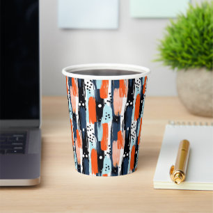 Gobelets En Papier Bleu orange brosses Motif Abstrait