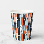 Gobelets En Papier Bleu orange brosses Motif Abstrait (Verso)
