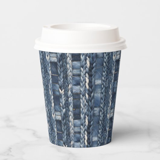 Gobelets En Papier Bleu Perdu Et Tressé Jean Denim (Verso)