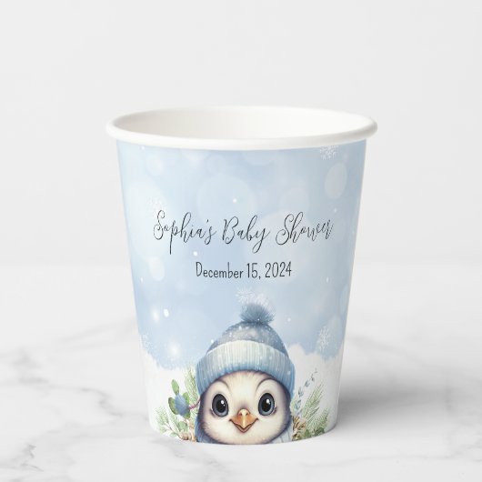 Gobelets En Papier Bleu Pingin Baby shower de neige d'hiver (Verso)
