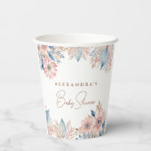 Gobelets En Papier Bleu rose Floral Boho Baby shower chic (Verso)