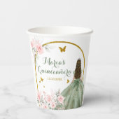 Gobelets En Papier Bleu rose or princesse papillon Quinceañera (Verso)