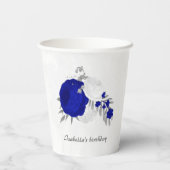 Gobelets En Papier bleu royal & fleurs blanches argent (Verso)