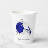 Gobelets En Papier bleu royal & fleurs blanches argent (Recto)