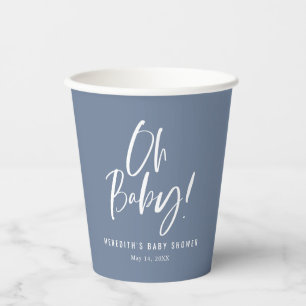 Gobelets En Papier Bleu simple calligraphie Sexe Baby shower neutre