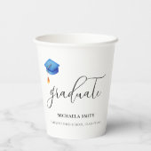 Gobelets En Papier Bleu simple Casquette Script Graduate (Verso)