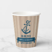 Gobelets En Papier Blond Wood Texture Marine-Blue Ancre nautique (Verso)