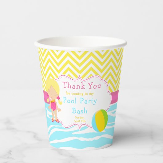 Gobelets En Papier Blonde Girl Pool Party Bash Party (Recto)