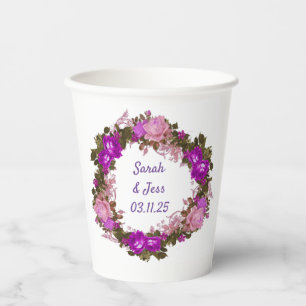 Gobelets En Papier Blooms Enchantés : Exquise couronne Florale pourpr