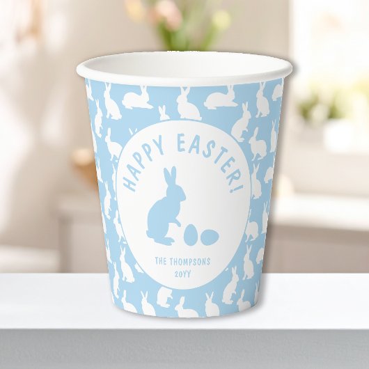 Gobelets En Papier Blue And White Bunny Rabbit Pattern Happy Easter
