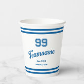 Gobelets En Papier Blue Baseball Club Custom Player Numéro & TeamName (Verso)