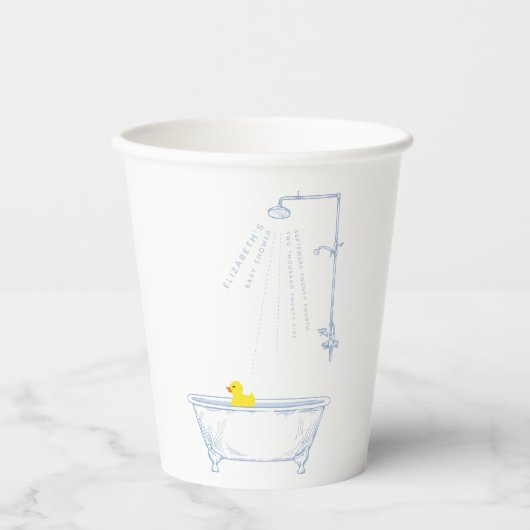 Gobelets En Papier Blue Bathtub Yellow Duck Baby Shower Welcome (Recto)