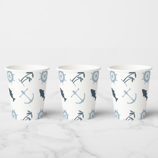Gobelets En Papier Blue Beach Ancres Palm Trees (Multi)