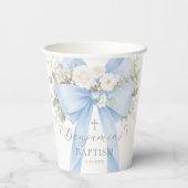 Gobelets En Papier Blue Bow Baby Boy Baptism Eucalyptus (Verso)