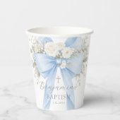 Gobelets En Papier Blue Bow Baby Boy Baptism Eucalyptus (Recto)