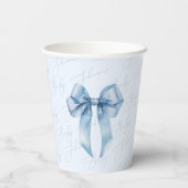 Gobelets En Papier Blue Bow Elegant calligraphie Baby shower garçon (Verso)