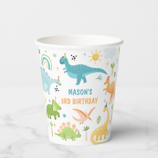 Gobelets En Papier Blue Boy Dinosaur fête d'anniversaire (Verso)