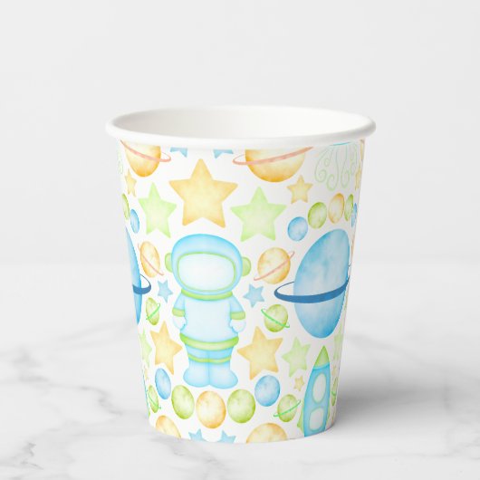 Gobelets En Papier Blue Boys aquarelle Astronaut spatial (Verso)