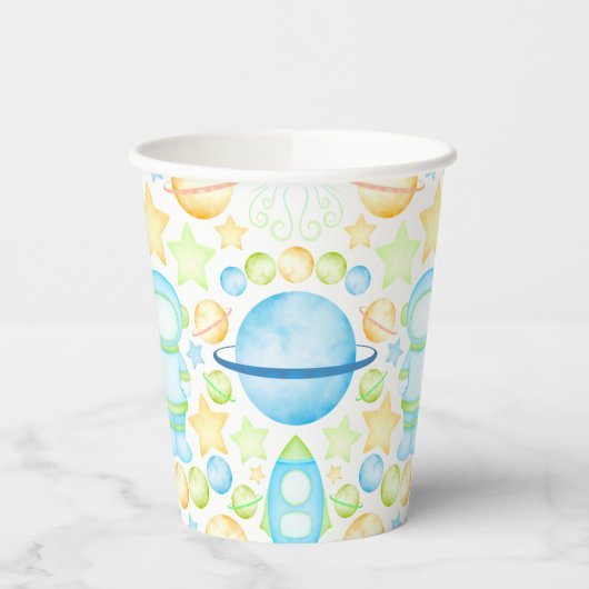 Gobelets En Papier Blue Boys aquarelle Astronaut spatial (Gauche)