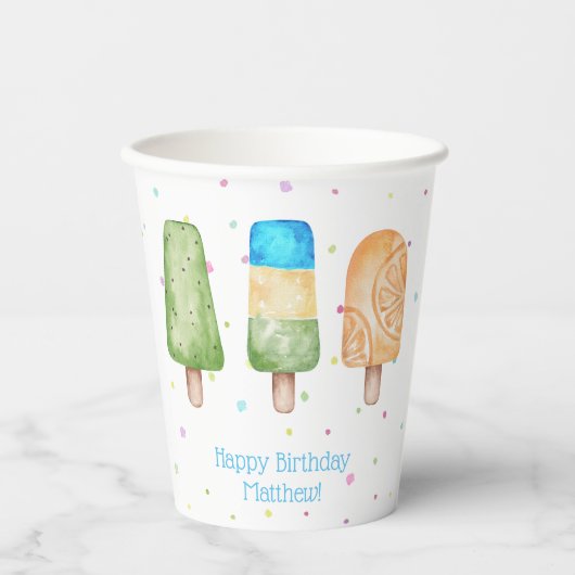 Gobelets En Papier Blue Boys Summer Popsicle fête d'anniversaire (Recto)