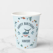 Gobelets En Papier Blue Cute Funny Shark fête d'anniversaire (Recto)