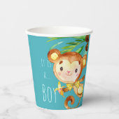 Gobelets En Papier Blue Cute Monkey Baby Boy Faire-part (Recto)