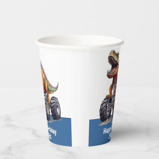 Gobelets En Papier Blue Dinosaur T-Rex Monster Truck thème (Droite)