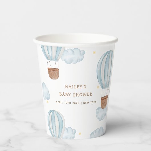 Gobelets En Papier Blue Elegant Hot Air Balloon Cloud Baby shower gar (Verso)