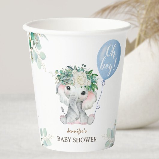 Gobelets En Papier Blue Elephant Baby Shower Boy Paper