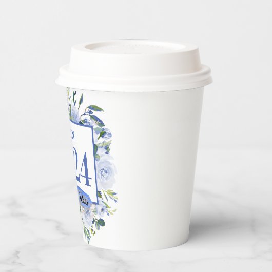 Gobelets En Papier Blue Floral Rose Année de graduation (Gauche)