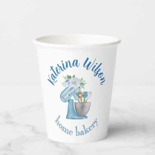 Gobelets En Papier  Blue Flower Mixer Small Bakery Logo Brand (Recto)