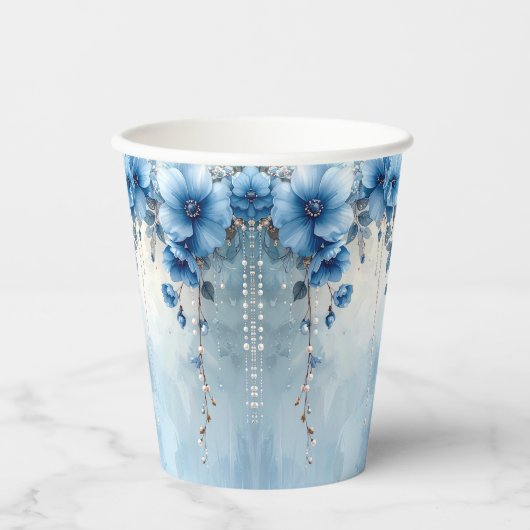 Gobelets En Papier Blue Flowers and Pearls Paper Cups (Recto)