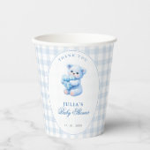 Gobelets En Papier Blue Gingham Teddy Bear Neutral Baby Shower (Recto)