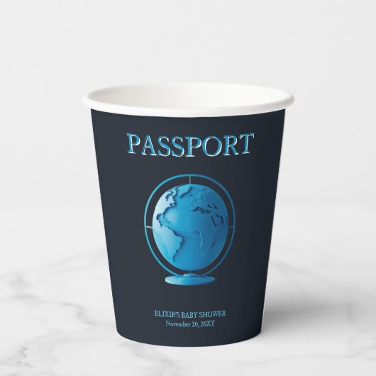 Gobelets En Papier Blue Globe Passport Travel Baby Shower (Verso)