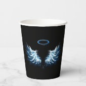 Gobelets En Papier Blue Glowing Angel Wings on black background (Verso)