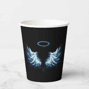 Gobelets En Papier Blue Glowing Angel Wings on black background
