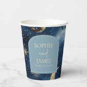 Gobelets En Papier Blue Gold Elegant Celestial Starry Sky Wedding (Verso)