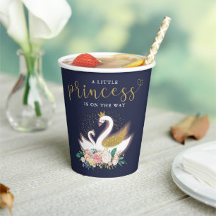 Gobelets En Papier Blue Gold Swan Princess Pink Floral Baby shower